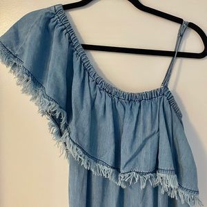 AQUA one shoulder ruffle denim dress (Size M)
